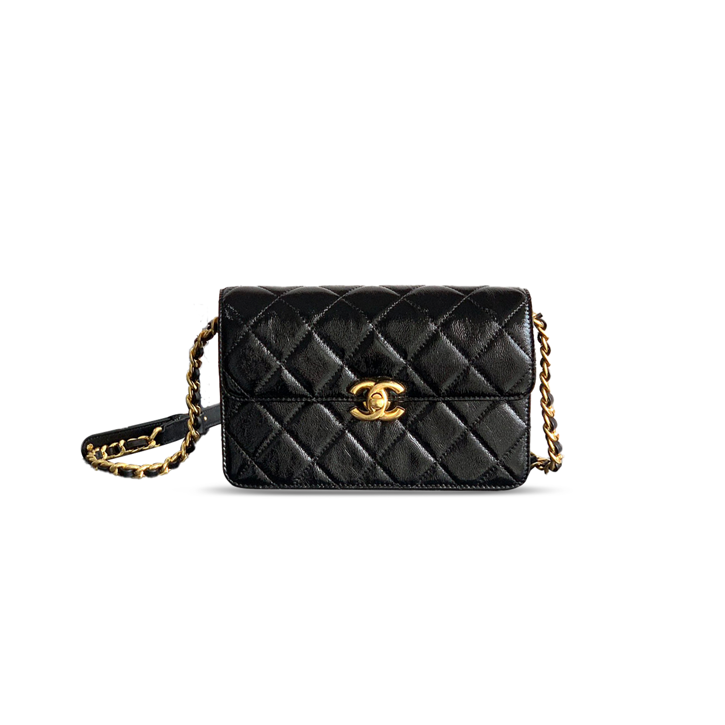 Ch*el mini flap bag waxed calfskin in black as5618 0501 (19.5*12*5cm)